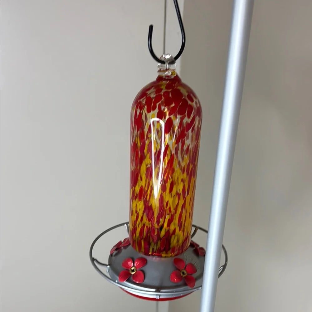 Red and Yellow Glass hummingbird Feeder